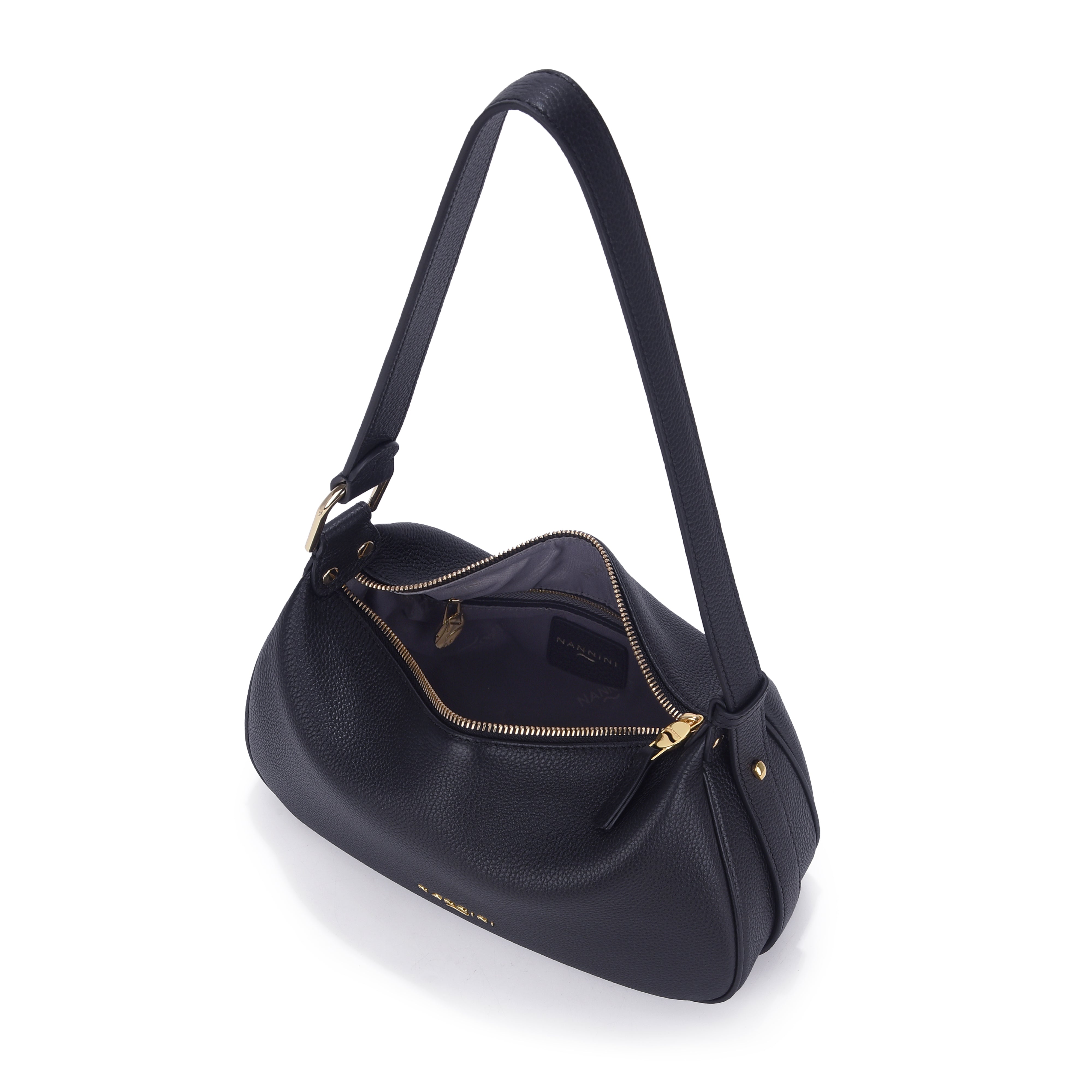 NANNINI borsa spalla martellata media blu navy metalleria oro