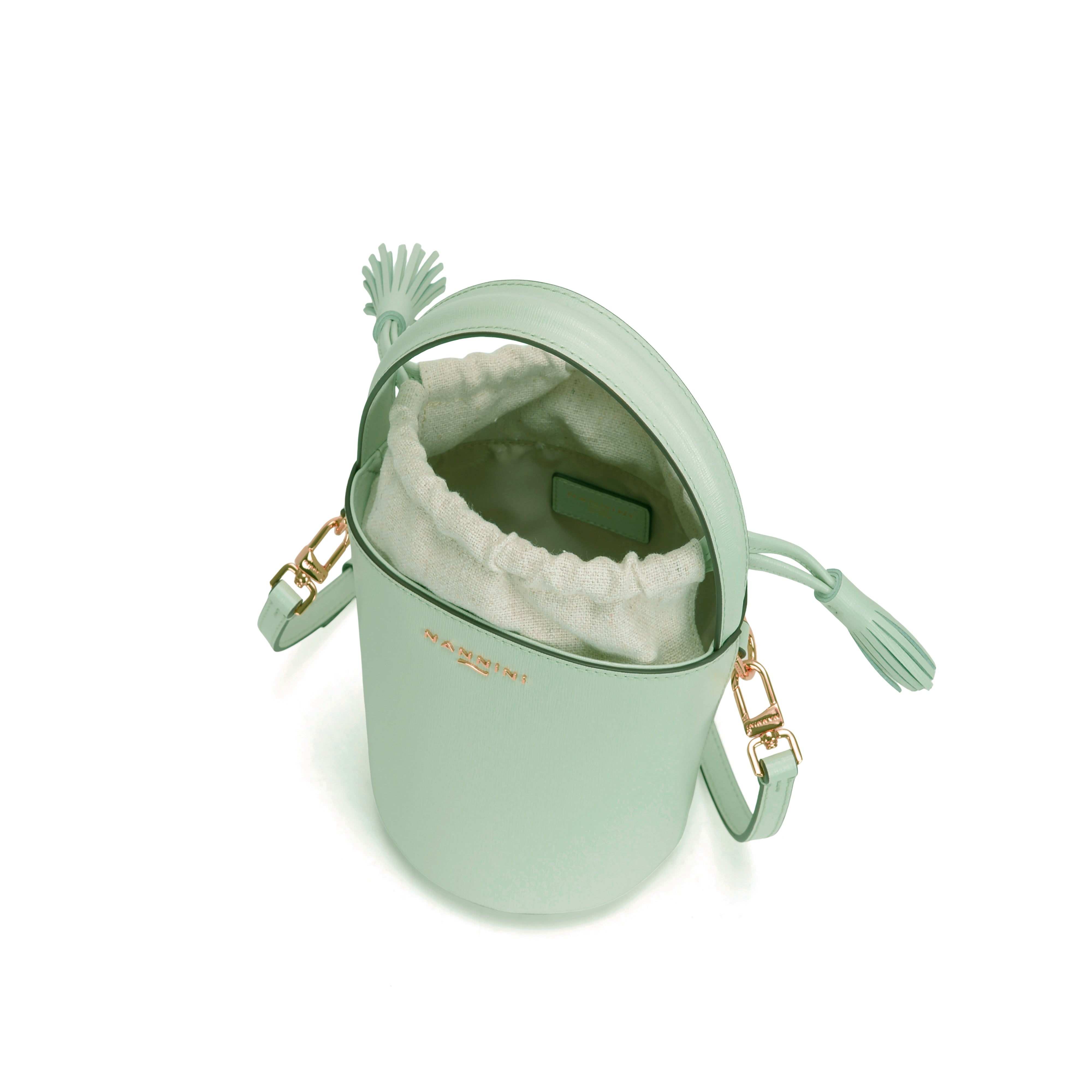 NANNINI borsa spalla donna pelle effetto cocco salvia