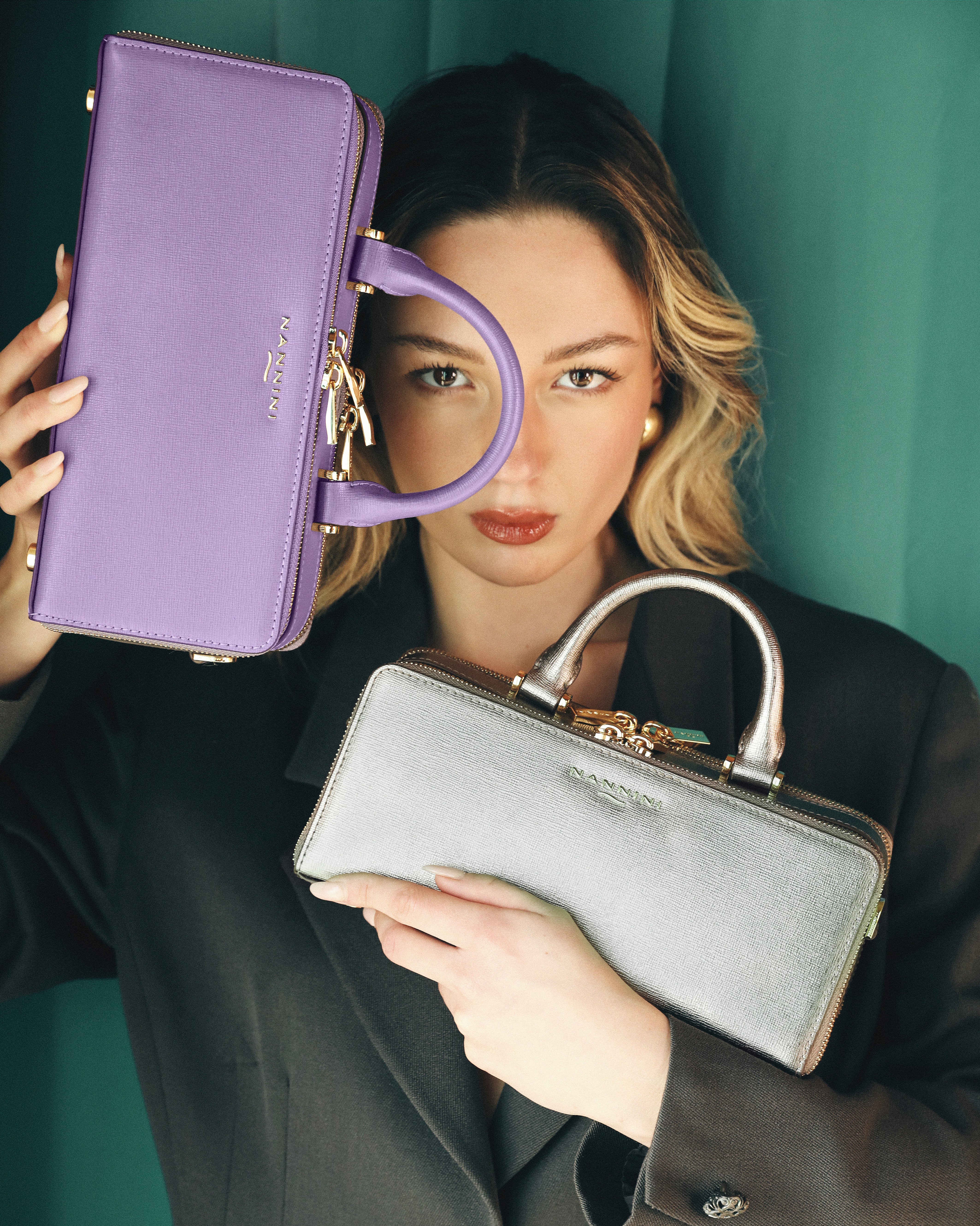 NANNINI mini tracolla pelle martellata verde chiusura metallo frontale