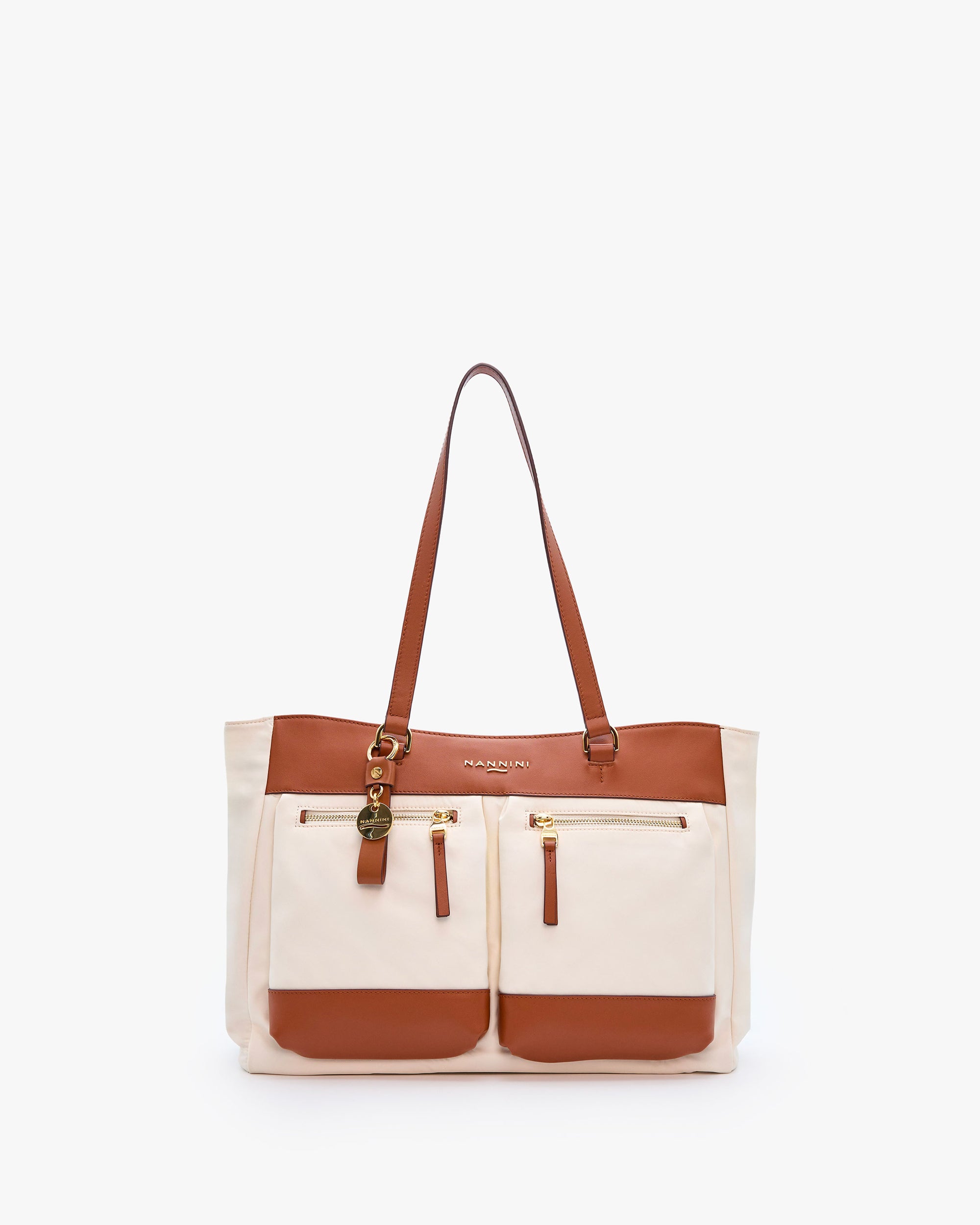 NANNINI shopper pelle martellata cognac media borsa donna
