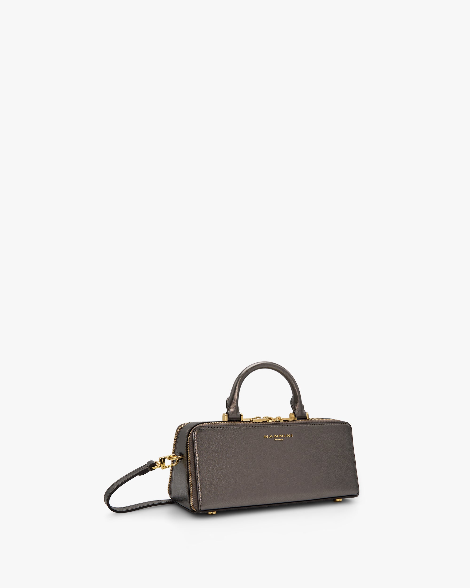 NANNINI borsa spalla donna pelle nero martellata fibbia
