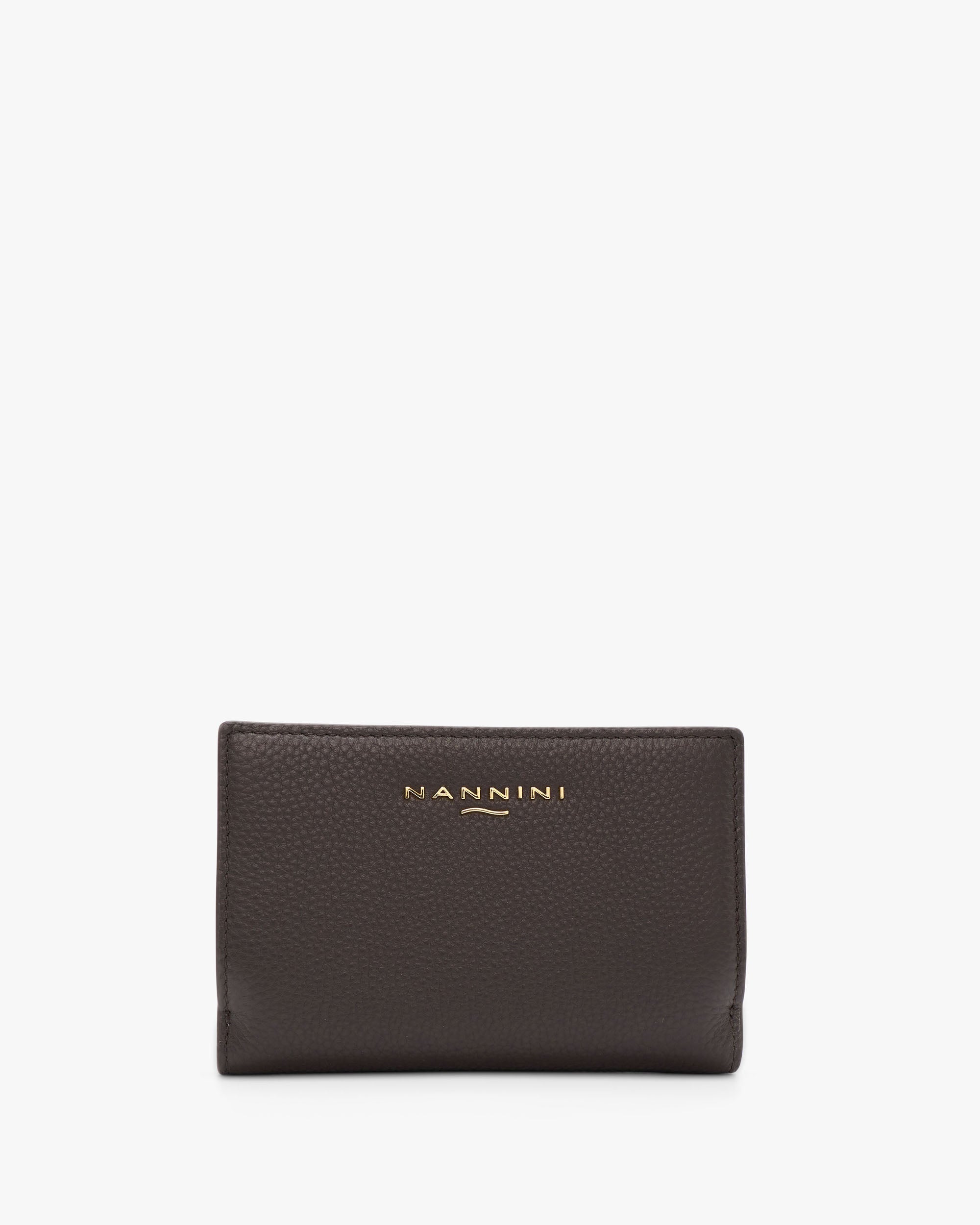 NANNINI bauletto donna pelle saffiano marrone logo oro