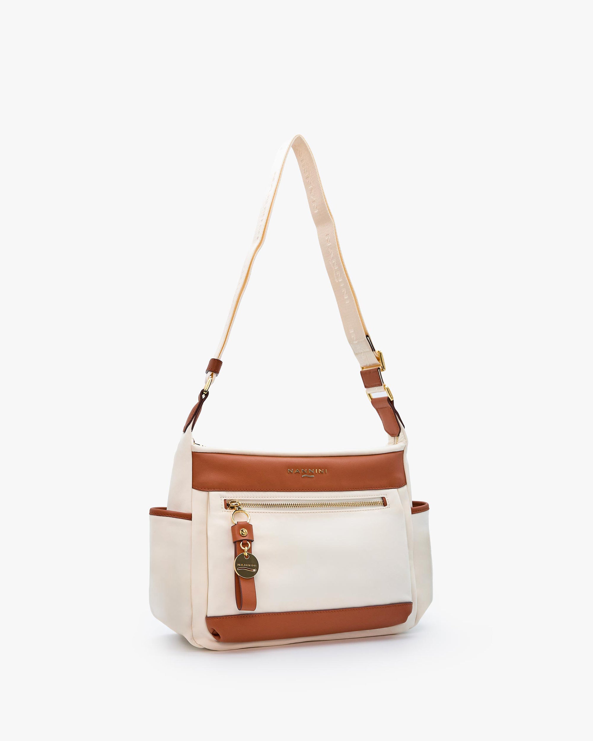 NANNINI clutch pelle martellata tracolla removibile avorio donna